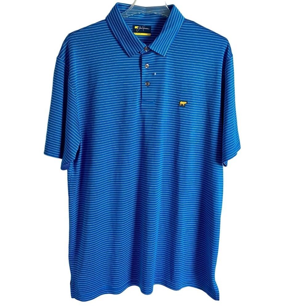 Jack Nicklaus Blue White Striped Short Sleeve Polo Shirt Men's Large NEW
